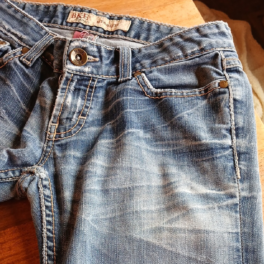BKE Denim Starlite Blue Flare & Wide Leg Jeans with Distressed Details - Picture 5 of 15
